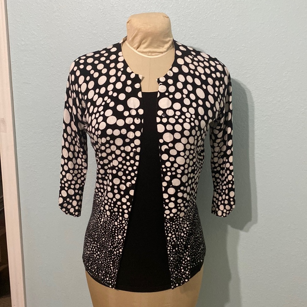 Cyrus button front polka dots black white cardigan sweater size Small